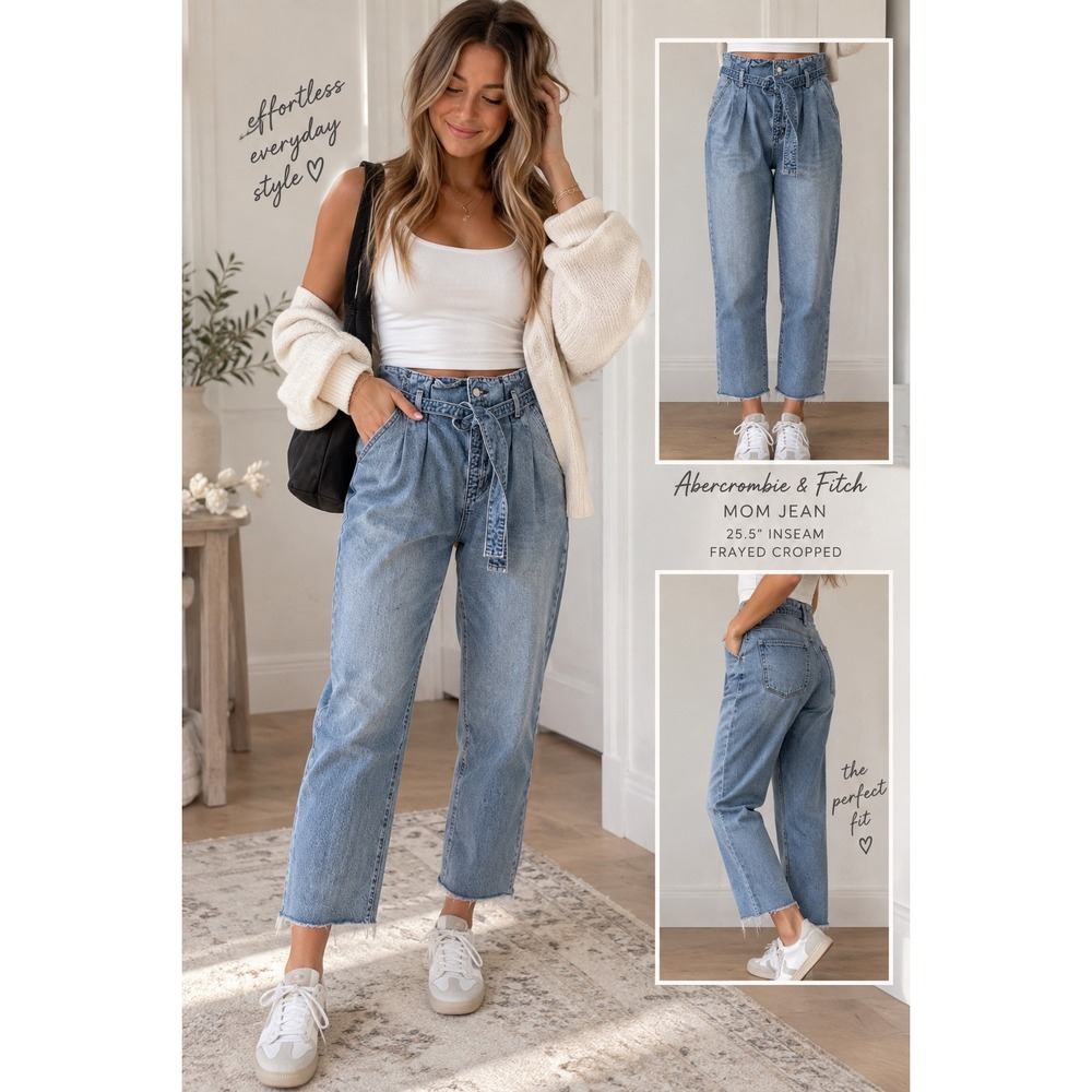 Abercrombie & Fitch Mom Jeans Light Wash Paperbag Waist Pleated Size 31 12